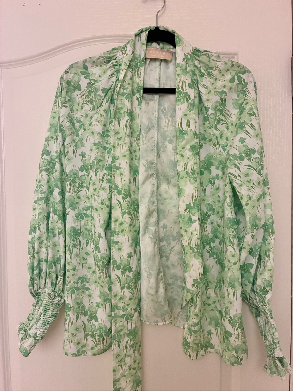 Keepsake Light Green Floral Tie-Neck Women's shirt